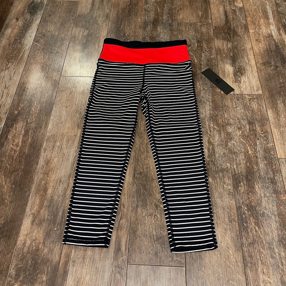 Mono B Striped Leggings with Red Waistband